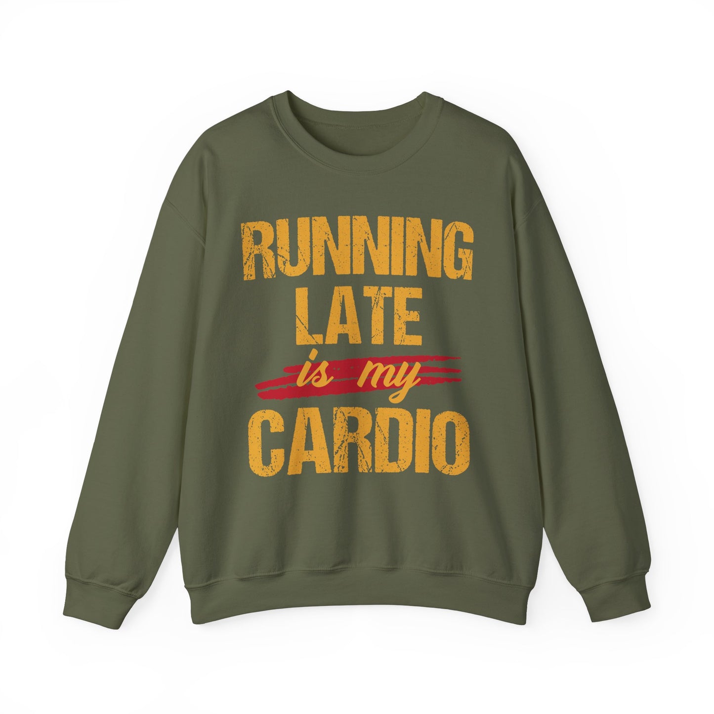 Running Late is My Cardio Crewneck Sweatshirt – Unisex Heavy Blend – Perfect for Fitness Lovers