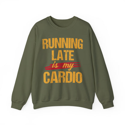 Running Late is My Cardio Crewneck Sweatshirt – Unisex Heavy Blend – Perfect for Fitness Lovers