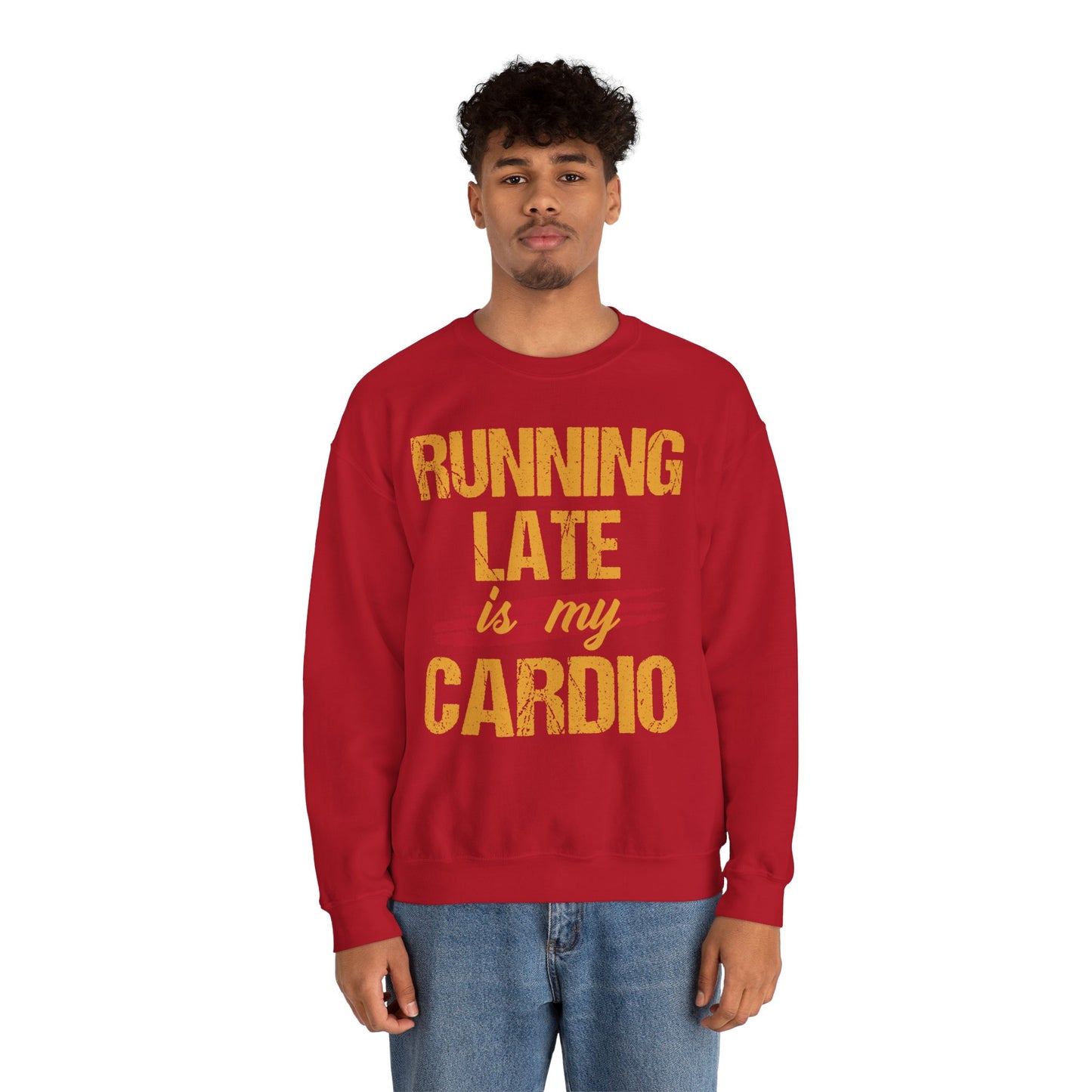 Running Late is My Cardio Crewneck Sweatshirt – Unisex Heavy Blend – Perfect for Fitness Lovers