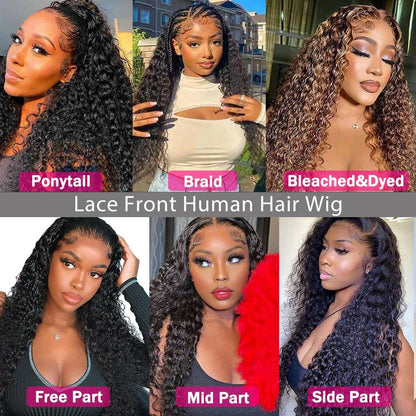 13x6  Water Wave Curly Lace Frontal Human Hair Wig 30 36 Inch Pre Plucked Deep Wave Lace Front Wigs Brazilian Water Wave Wigs