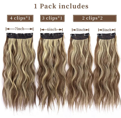 Long Wavy Clip In Hair Extensions Synthetic 4Pcs/Set For Women Heat resistant Black Brown Highlight Long Wavy Clip In Hair piece