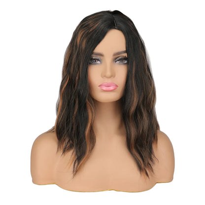 WHIMSICAL W Women Synthetic Wigs Natural Wave Short Wig Middle Part Mixed Black and Brown Heat Resistant False Hair for Women