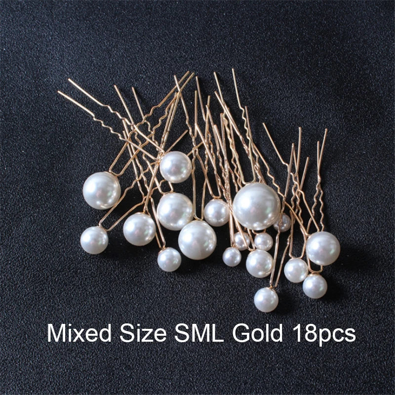 Women U-shaped Pin Metal Barrette Clip Hairpins Simulated Pearl Bridal Tiara Hair Accessories Wedding Hairstyle Design Tools