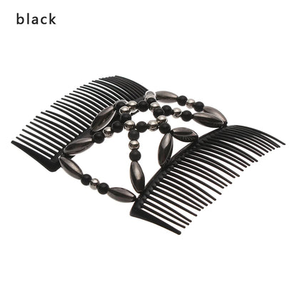 1PC Women Elastic Hairpin Stretch Double Magic Hair Comb Beaded Hair Clip Bun Maker DIY Styling Tool For Sell