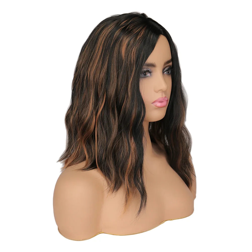 WHIMSICAL W Women Synthetic Wigs Natural Wave Short Wig Middle Part Mixed Black and Brown Heat Resistant False Hair for Women