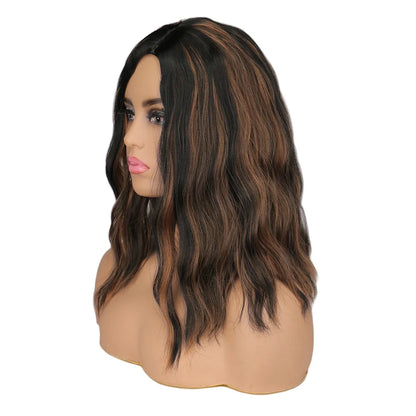 WHIMSICAL W Women Synthetic Wigs Natural Wave Short Wig Middle Part Mixed Black and Brown Heat Resistant False Hair for Women