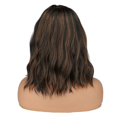 WHIMSICAL W Women Synthetic Wigs Natural Wave Short Wig Middle Part Mixed Black and Brown Heat Resistant False Hair for Women