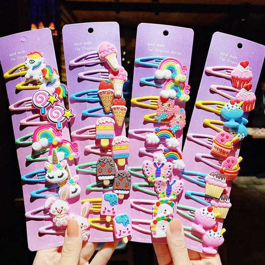 10PCS/Set New Girls Cute Cartoon Ice Cream Unicorn Hairpins Kids Lovely Hair Clips Barrettes Headband Fashion Hair Accessories