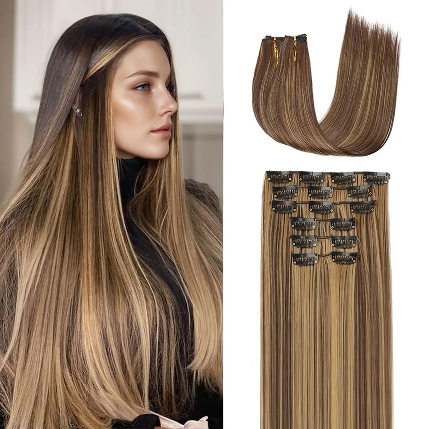 Clip in Hair Extensions Synthetic Hair Extensions for Women Straight Layered Hair Extensions Heat Resistant Long Wavy Daily