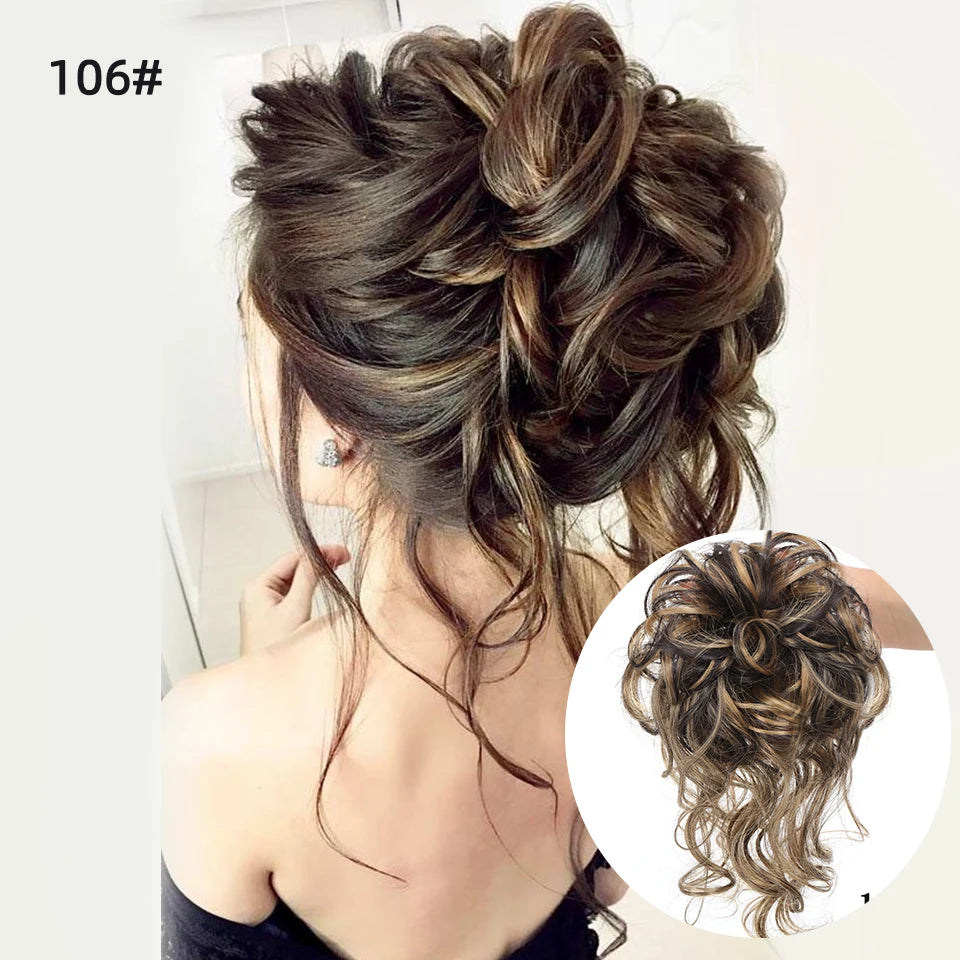 LUPU Synthetic Hair Bun Chignon Messy Curly Hair Band Elastic Scrunchy False Hair Pieces For Women Hairpins Black Brown