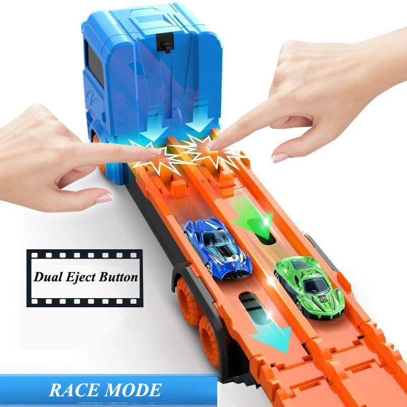 Large Car Transporter Truck with Folding Track – Diecast Racing Vehicle for Kids – Competitive Game Toy with Storage – Perfect Gift for Boys