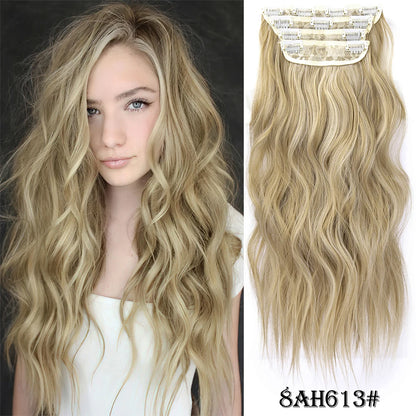 Long Wavy Clip In Hair Extensions Synthetic 4Pcs/Set For Women Heat resistant Black Brown Highlight Long Wavy Clip In Hair piece