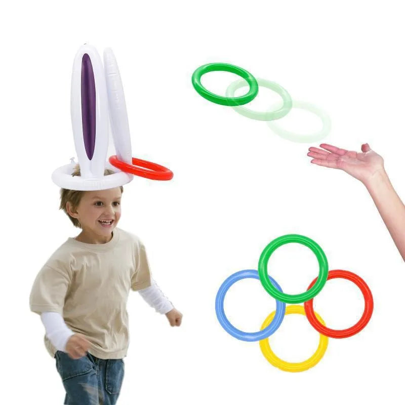 Inflatable Rabbit Ear Throwing Game Ferrule Ring Toss Happy Easter Party Decor Kids Favor Gifts Outdoor Entertainment Supplies