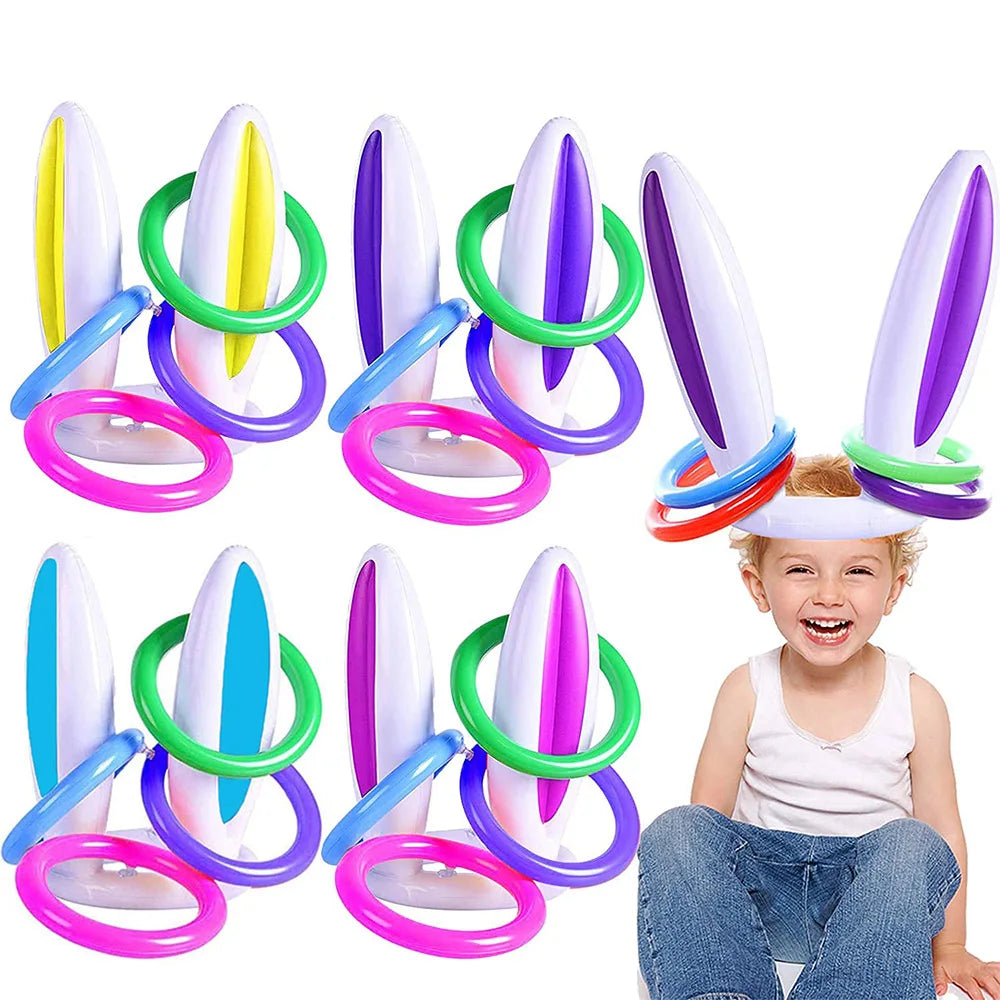 Inflatable Rabbit Ear Throwing Game Ferrule Ring Toss Happy Easter Party Decor Kids Favor Gifts Outdoor Entertainment Supplies