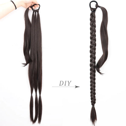 Long Ponytail Hair Extensions Braided Ponytail Synthetic 85cm With Rubber Band Natural Blonde Black For Women Hairpiece Braids