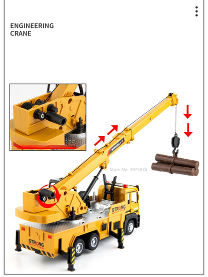 1/32 Crane Truck Alloy Car Model Diecast Metal Toy Simulation Engineering Vehicles with Sound and Light Model for Children Gifts