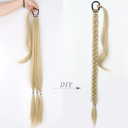 Long Ponytail Hair Extensions Braided Ponytail Synthetic 85cm With Rubber Band Natural Blonde Black For Women Hairpiece Braids