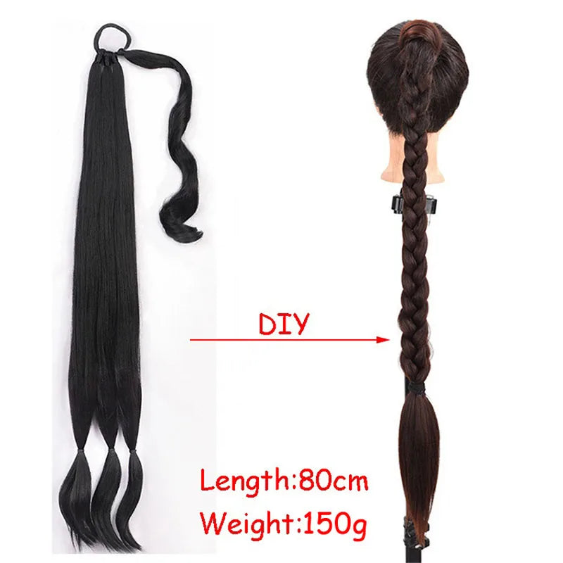 Synthetic Ponytail Long Straight Wig  Extensions Boxing Braids 32 Inch Black Blonde Brown Hairstyle hair extensions for women