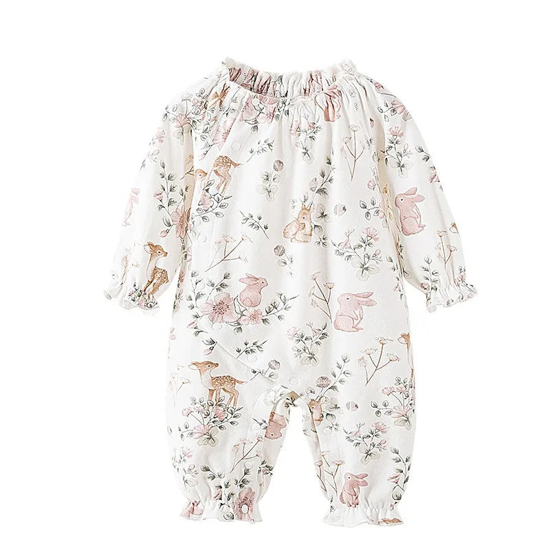 All Seasons Baby Girl Romper – Long Sleeve Floral Print Jumpsuit for Newborn to 9M