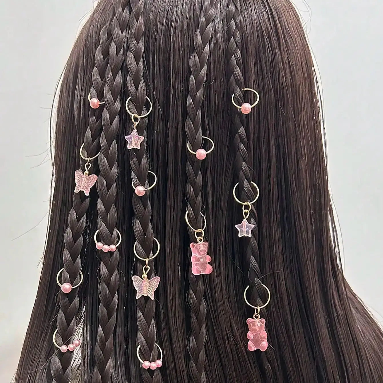 14pcs Cute Butterfly Bear Hair Braid Rings for Girls - Pearl Shaped Bead Clips - Essential Party Dress Accessories-Perfect Gift