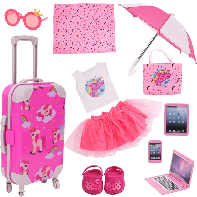 Doll Clothes & Shoes Bunny Suitcase Set – Accessories for 18-Inch American & 43cm Baby Dolls, Perfect DIY Gift for Girls