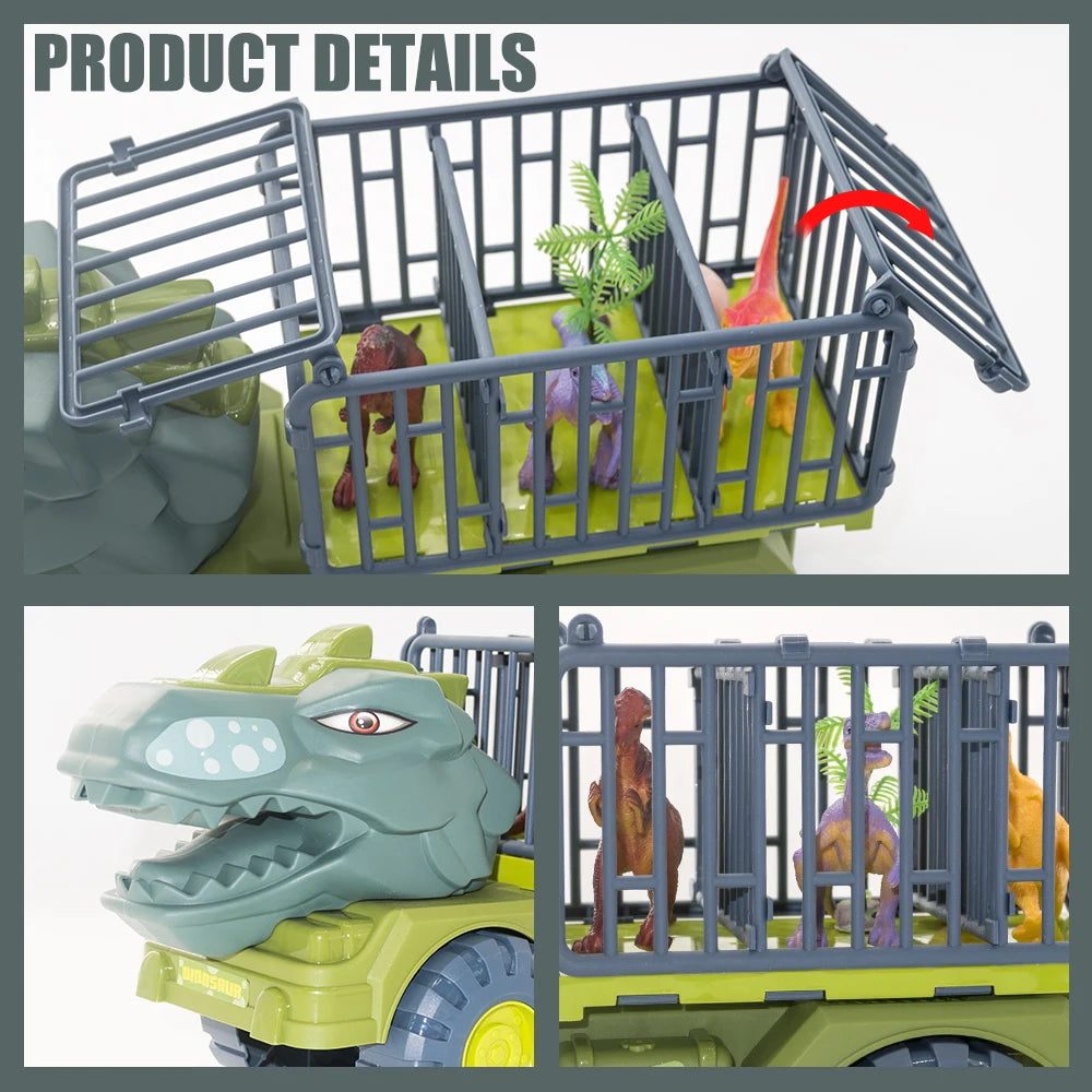 Dinosaur Transport Carrier Truck Toy – T-Rex Dinosaur Model Truck for Boys – Diecast Dino Animal Vehicle – Great Birthday Gift for Kids