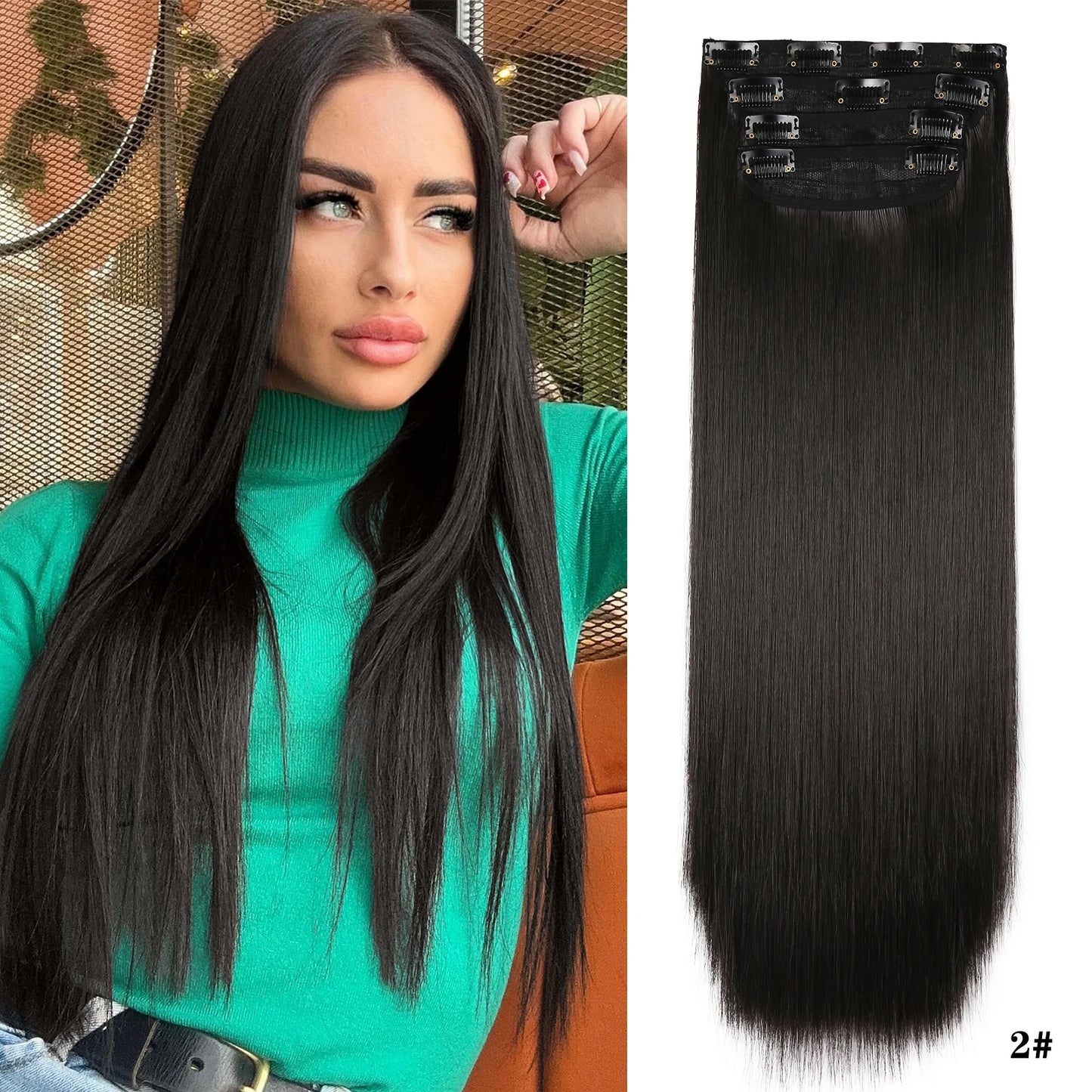 Long Wavy Clip In Hair Extensions Synthetic 4Pcs/Set For Women Heat resistant Black Brown Highlight Long Wavy Clip In Hair piece