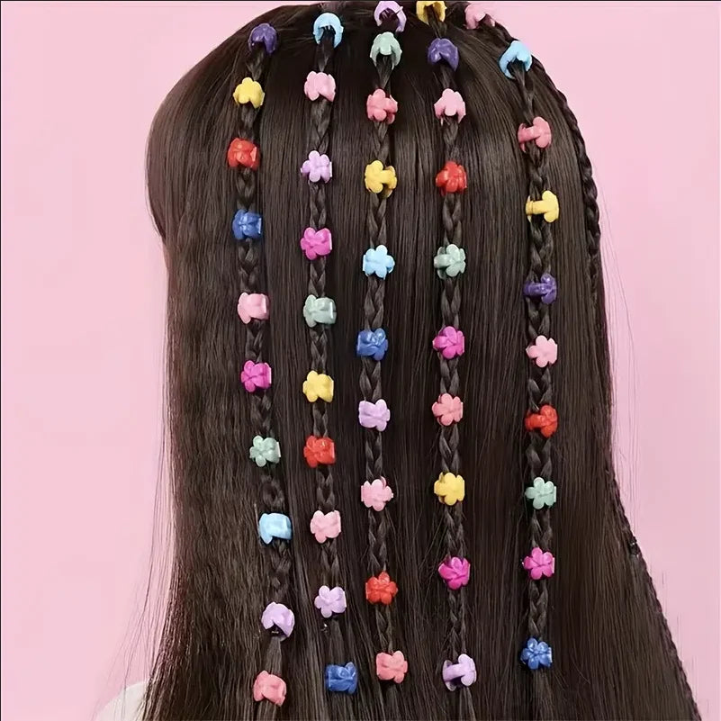 100Pcs Colorful Small Girls Hair Clips Cute Flower Star Hair Claws Styling Hair Braid Hairpins Kids Hair Accessories Headwear