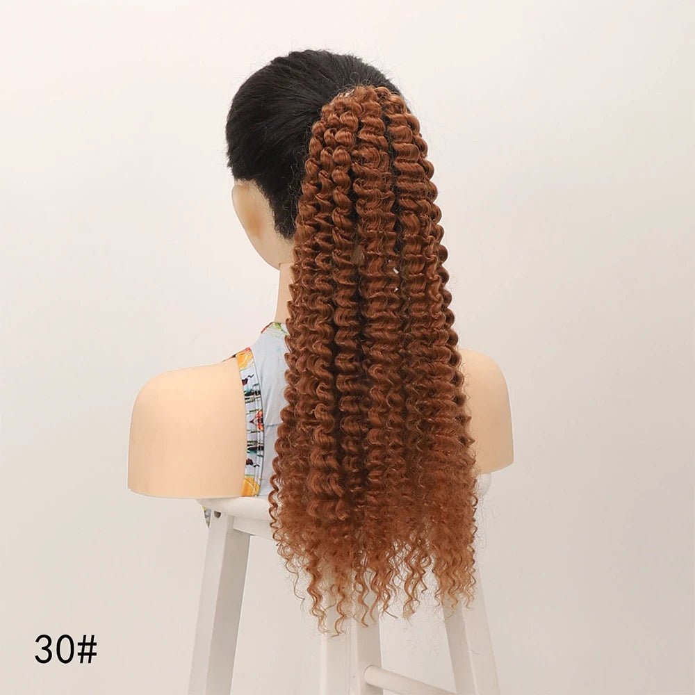 Synthetic Afro Kinky Curly Ponytail Extension for Women Wrap Around Soft Hairpiece Lightweight Fluffy Fake Tails with Hair Tie