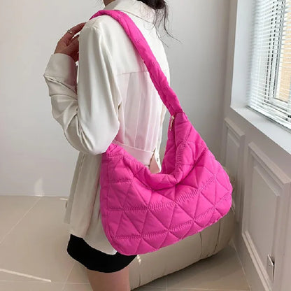 Puffer Quilted Crossbody Bag, Stylish Padded Shoulder Bag, Large Capacity Hobo Bag For Travel & Sports