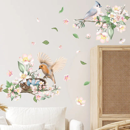 Painted Branches Bird Flowers Wall Stickers Chinese Style Living Room Background Home Decoration Wallpaper Self-adhesive Mural