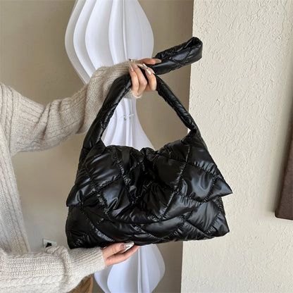 Puffer Tote Bag for Women Fashion Quilted Shoulder Bag 2023 Winter Down Cotton Padded Crossbody Bag Nylon Padding Handbags Purse