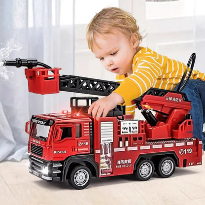 1/32 Fire Engine Car Toy Model with Sound, Light, Ladder, and Pull Back Function - Red Rescue Fire Truck for Boys - Great Decoration Gift