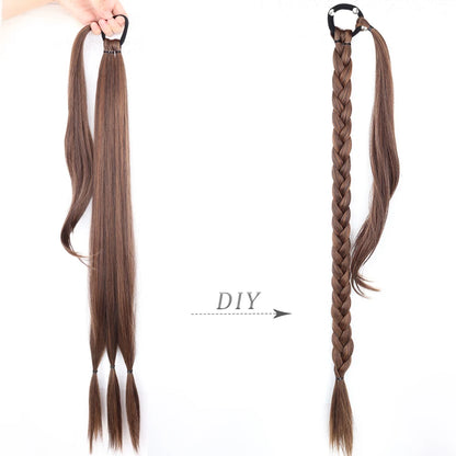 Long Ponytail Hair Extensions Braided Ponytail Synthetic 85cm With Rubber Band Natural Blonde Black For Women Hairpiece Braids