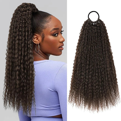 Synthetic Afro Kinky Curly Ponytail Extension for Women Wrap Around Soft Hairpiece Lightweight Fluffy Fake Tails with Hair Tie