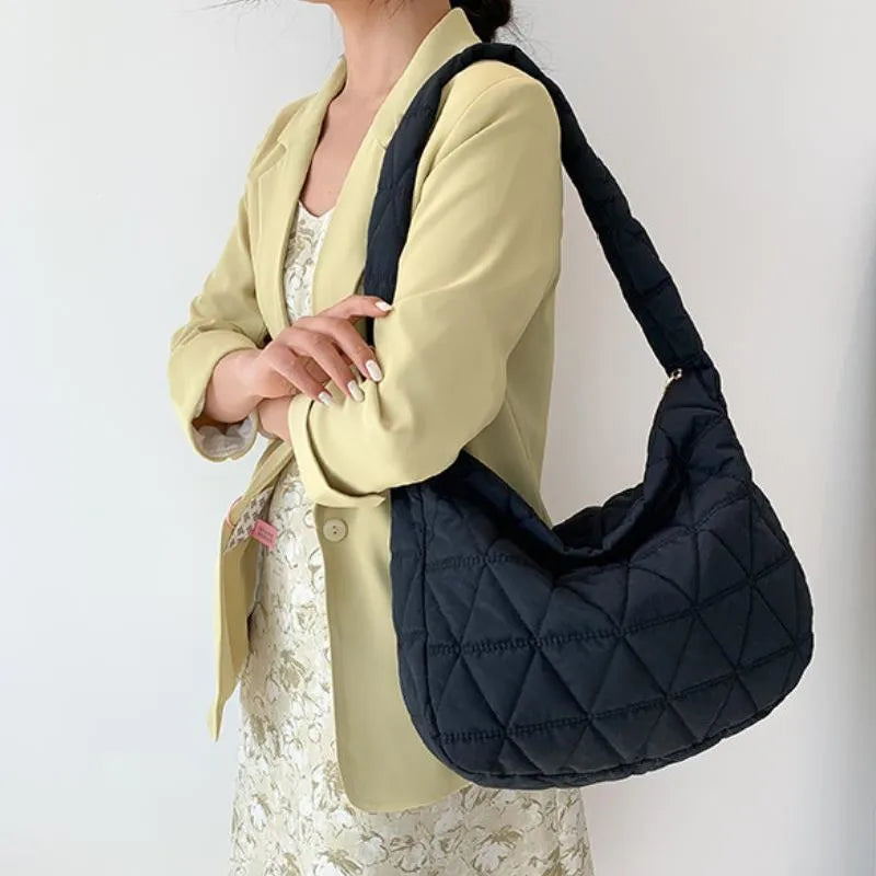 Puffer Quilted Crossbody Bag, Stylish Padded Shoulder Bag, Large Capacity Hobo Bag For Travel & Sports