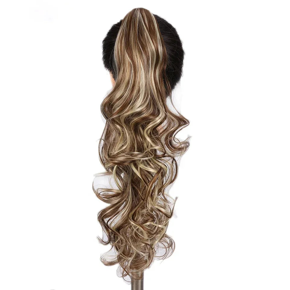 Short Wavy Synthetic Ponytail for Women Black Grey Ombre Claw Clip in Ponytail Hair Extensions Daily Use Party Fake Hairpieces