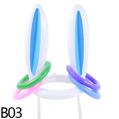 1Set PVC Inflatable Bunny Ears Ring Toss Game Inflatable Toss Game for Easter Party Kids Toy Gifts Wedding Birthday Supplies