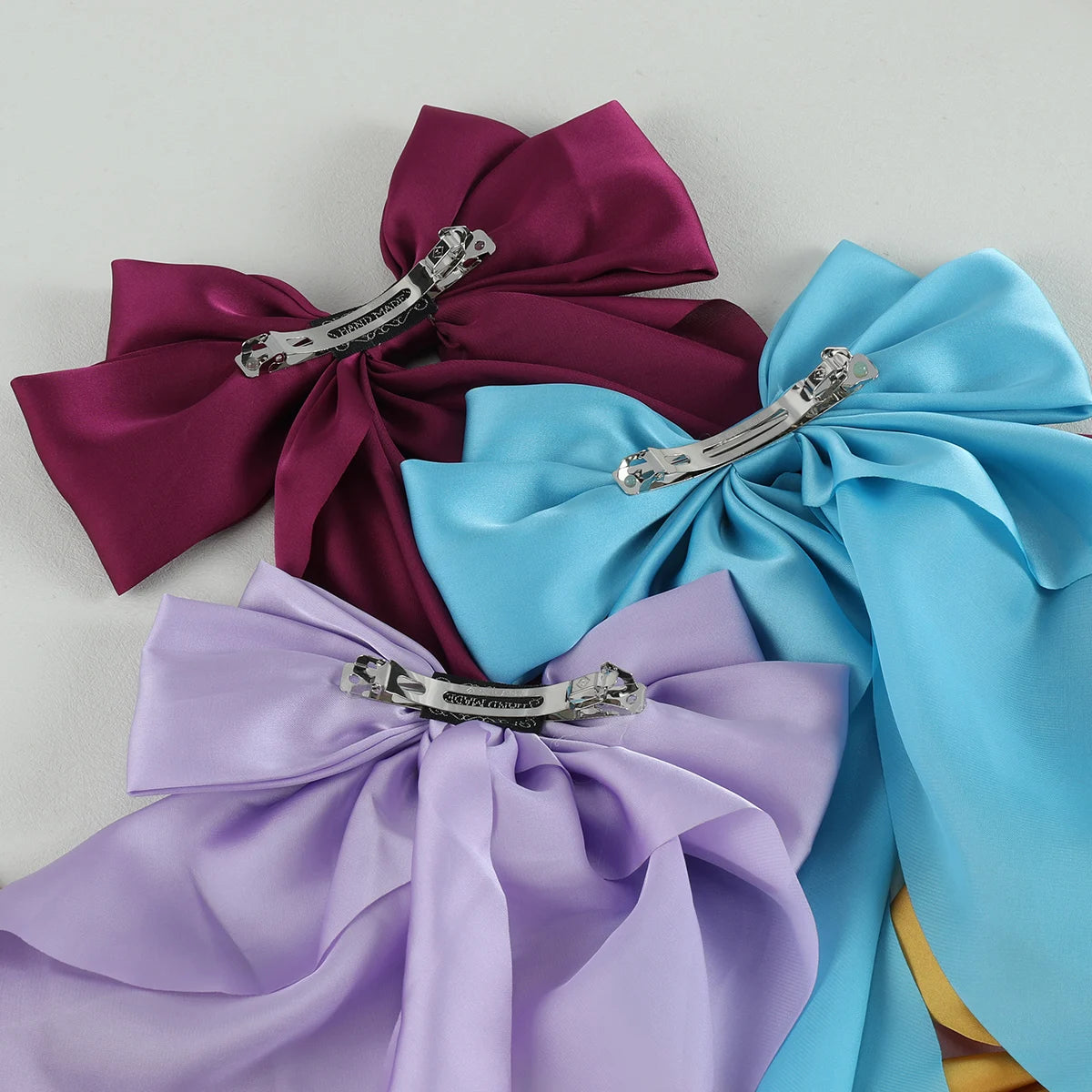 10PCS Elegant Bow Ribbon Hair Clip Women Fashion Simple Solid Satin Spring Clip Headband with Clips Girls Hair Accessories Gift