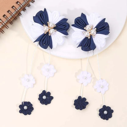 ncmama 2Pcs New Flower Pearl Hair Clips Cartoon Flower Tassel Pendant Hairpin Back To School Hair Accessories Festive Hheadwear