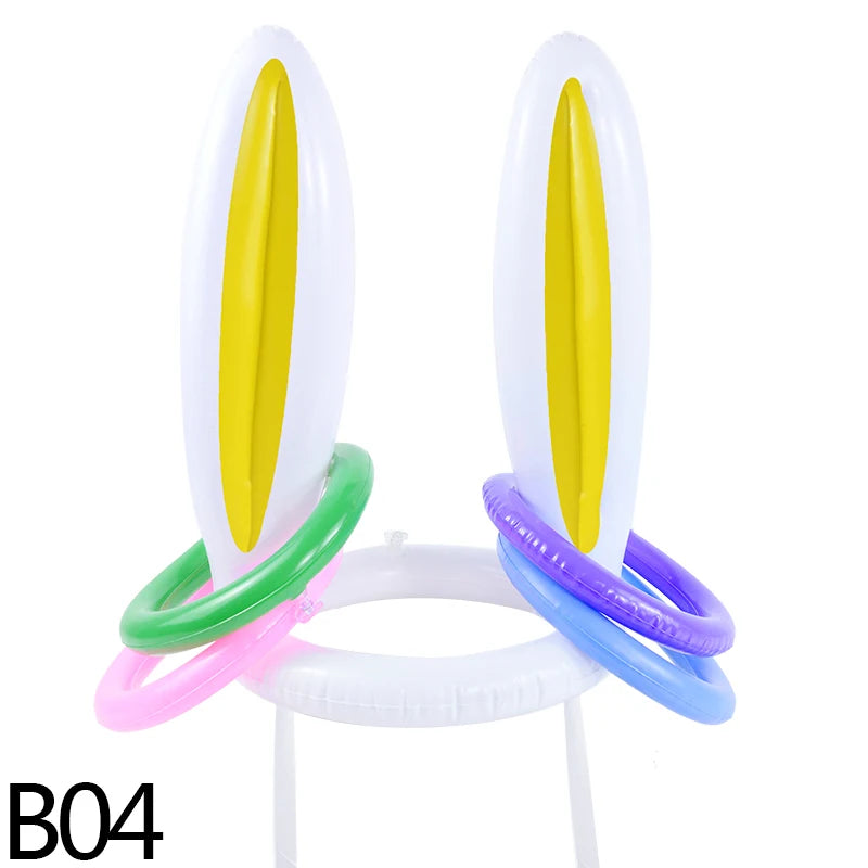 1Set PVC Inflatable Bunny Ears Ring Toss Game Inflatable Toss Game for Easter Party Kids Toy Gifts Wedding Birthday Supplies