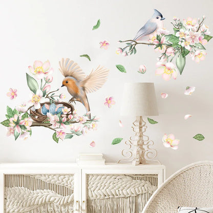 Painted Branches Bird Flowers Wall Stickers Chinese Style Living Room Background Home Decoration Wallpaper Self-adhesive Mural