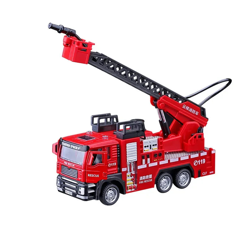 1/32 Fire Engine Car Toy Model with Sound, Light, Ladder, and Pull Back Function - Red Rescue Fire Truck for Boys - Great Decoration Gift