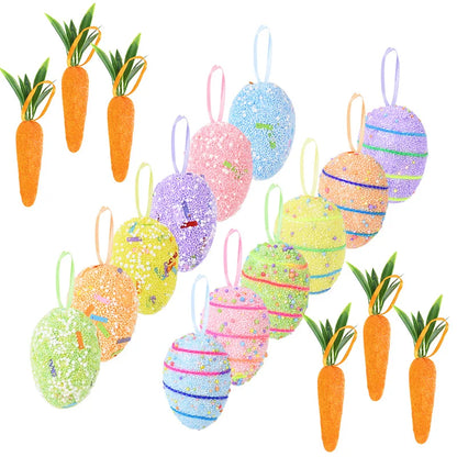 6Pcs Easter Eggs Foam Carrot Hanging Ornaments for Home Decoration Easter Tree Pendants Basket Decor Kids Birthday Favors 2025