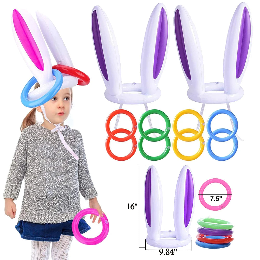 Inflatable Rabbit Ear Throwing Game Ferrule Ring Toss Happy Easter Party Decor Kids Favor Gifts Outdoor Entertainment Supplies