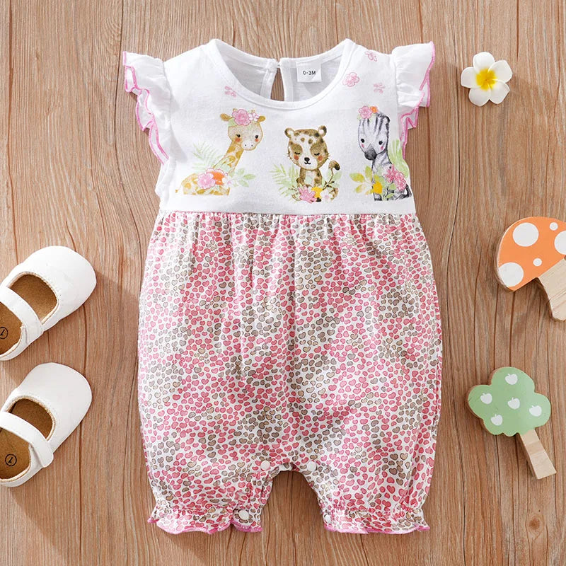 0-18 Months Baby Jumpsuit – Cute Cartoon Animal Print Sleeveless Romper – Soft Cotton Casual Summer Clothes for Boys & Girls