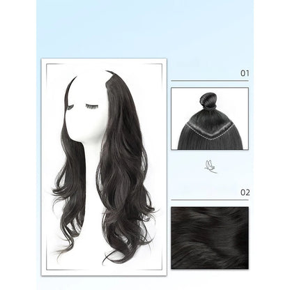 Synthetic Women Long Curly Invisible Seamless V-shaped Wig Simulated Increase Volume Fluffy High-level One-piece Hair Extension