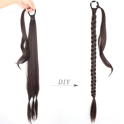 Long Ponytail Hair Extensions Braided Ponytail Synthetic 85cm With Rubber Band Natural Blonde Black For Women Hairpiece Braids