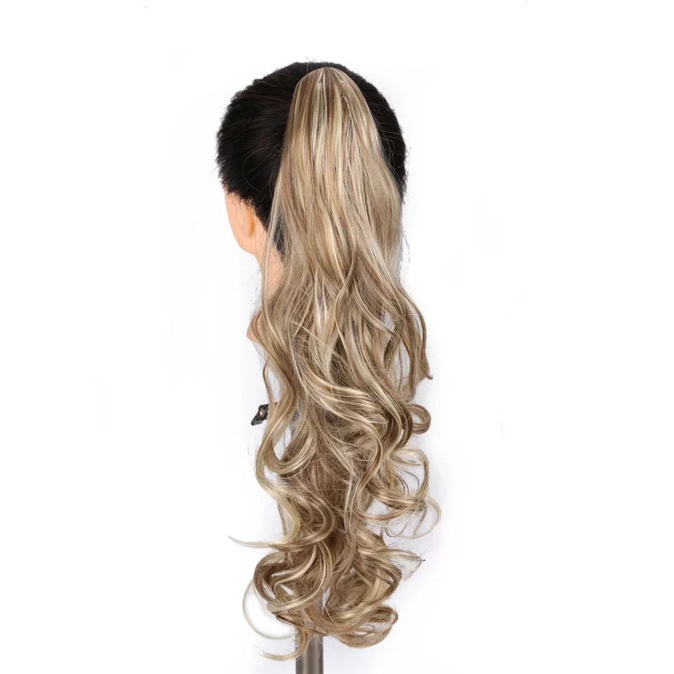 Short Wavy Synthetic Ponytail for Women Black Grey Ombre Claw Clip in Ponytail Hair Extensions Daily Use Party Fake Hairpieces