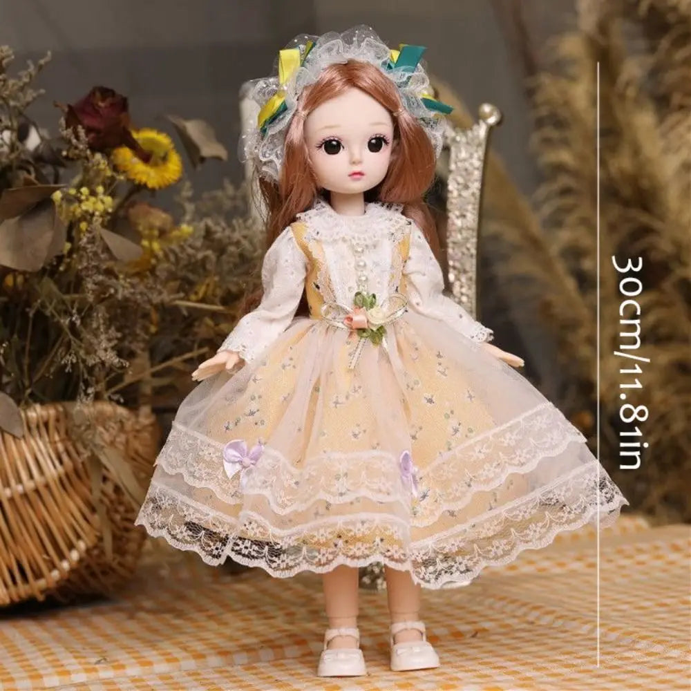 30CM Movable Joint Baby Doll – Dress-Up Princess Toy with 3D Makeup, Cute and Safe Doll for Toddlers and Kids (6-12Y)